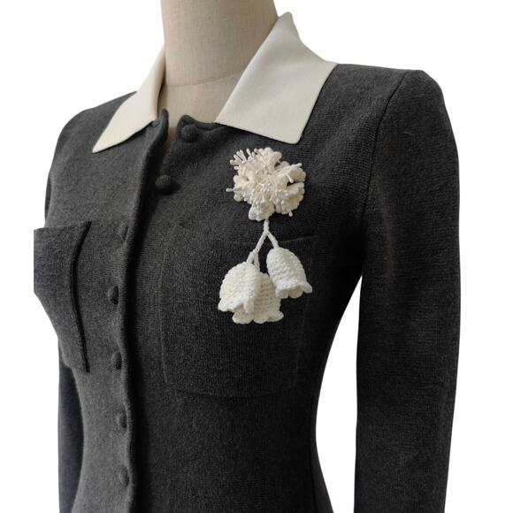 Self-Portrait Grey Crochet Flower Collared Knit Mini Dress S - Picture 9 of 10